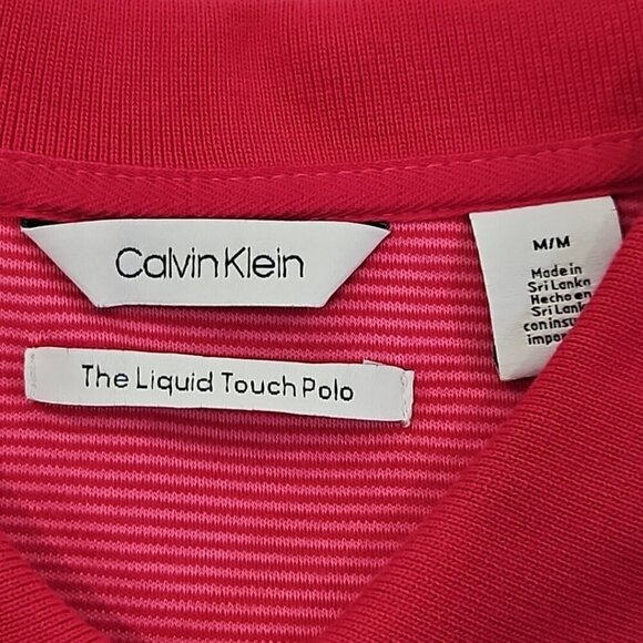 Calvin Klein The Liquid Touch Polo Men's Medium Pink Red Stripe EUC LN Tennis - Picture 5 of 16